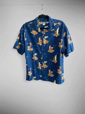 QuikSilver Edition Men's Vintage Hawaiian Tiki Print Shirt Size Small